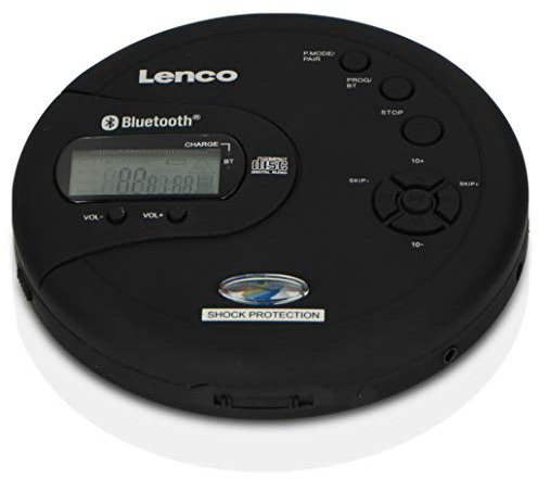 Lenco CD-300 CD-player, Auch für Kinder, Discman, Tragbar, CD Spieler - Bluetooth - MP3 - Antishock - 2 x 2000mAh Akku - Kopfhörer - Micro USB Ladekabel - Schwarz