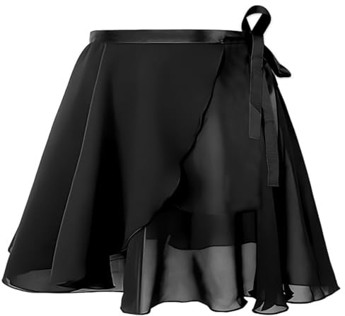 AYBUY Damen Ballettrock Wickelrock, Tanz Rock aus Chiffon Mit Verstellbare Taille Krawatte, Gymnastik Ballettrock Geeignet für Mädchen und Frauen (Schwarz)