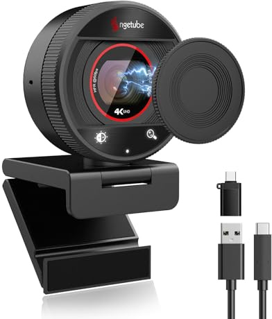 Angetube 4K Webcam für PC, 1080P@60FPS Streaming-Kamera mit PDAF Autofokus, AI Rauschunterdrückung, 8X Zoom, USB Webkamera mit Privatsphäre-Schutz für Laptop/Mac/PC, kompatibel mit Zoom, Teams, OBS