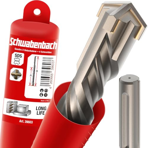 SCHWABENBACH® SDS Max Bohrer 40mm x 680 x 800 - Steinbohrer Lang | Präzises & schnelles Bohren in Beton | Premium Qualität mit Hartmetall Spitze | Steinbohrer Lang - Betonbohrer Lang