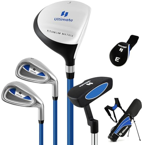GYMAX komplettes Golf-Set für Kinder Jugend, Golfschläger-Set mit Tasche, Golfschlägersätze inkl. 3# Fairway-Holz, 7#Zink-Eisen, 9# Zink-Eisen, Putter (71 cm x 53 cm x 81 cm,Blau)