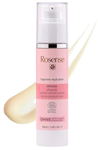 Gesichtscreme 50ml für trockene & empfindliche Haut mit Rosen-Komplex & Hyaluronsäure – Anti Falten Feuchtigkeitscreme von Rosense, ECOCERT Naturkosmetik zertifiziert, vegan & dermatologisch bestätigt