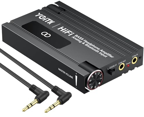 YGiTK HiFi Kopfhörerverstärker Bluetooth Tragbar BASS Kopfhörer Verstärker 3,5-mm, zweistufiger Verstärkungsschalter 16-600Ω, Wiederaufladbar Audio Verstärker für MP3 MP4 Telefone PC (Schwarz)