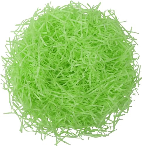 DERAYEE 100g Ostergras,Raffia Hamper Shreds, Geschreddertes Seidenpapier,füllmaterial Geschenk für DIY Party Hamper Füllung,Geschenkverpackung,Osternest deko(Grün)