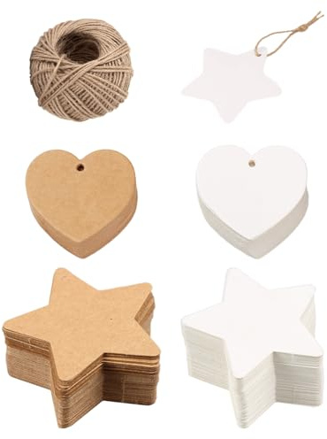200 stück Geschenketiketten, 1 Stück 50 Meter Hanfseil, Markierungsetiketten, Liebesanhänger, Sternanhänger, Bastelmarkierungsanhänger, beschreibbare Karten