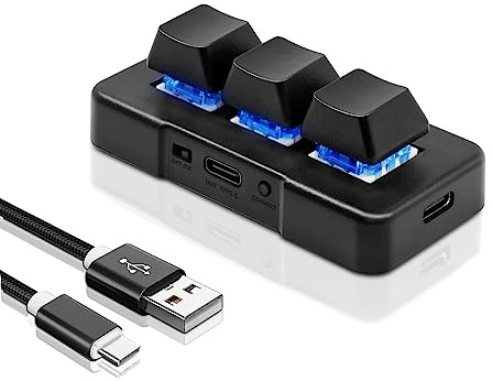 PCsensor Mini-Gaming-Tastatur, kabelgebunden, USB, Typ C, 3 Tasten, benutzerdefiniertes Programm mit RGB-LED, für Büroarbeit, OSU