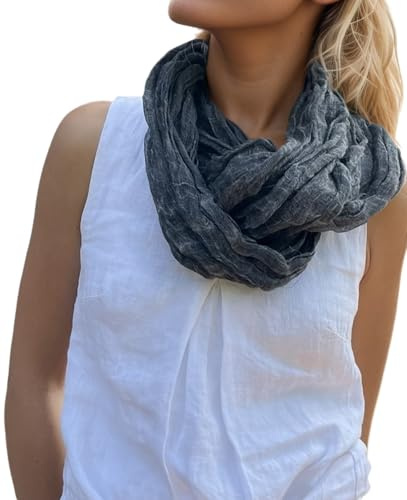 Prettystern Crinkle Leinen unisex Schal mit Struktur Kreppschal Knitteroptik Leinenschal für Damen Herren
