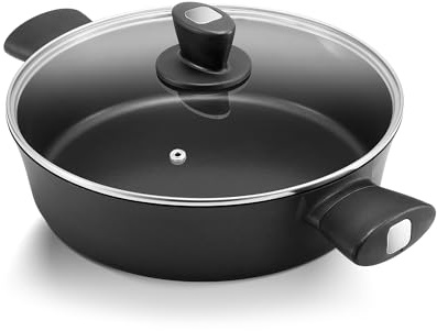 Fadware Pfanne Bratpfanne Induktion mit Deckel, Schmorpfanne Servierpfanne mit hohem Rand, Kochtopf 28cm/3,8L mit Anti-Verbrühungs-Griffe, Antihaftbeschichtet, zum Braten, Pfannenrühren und Schmoren