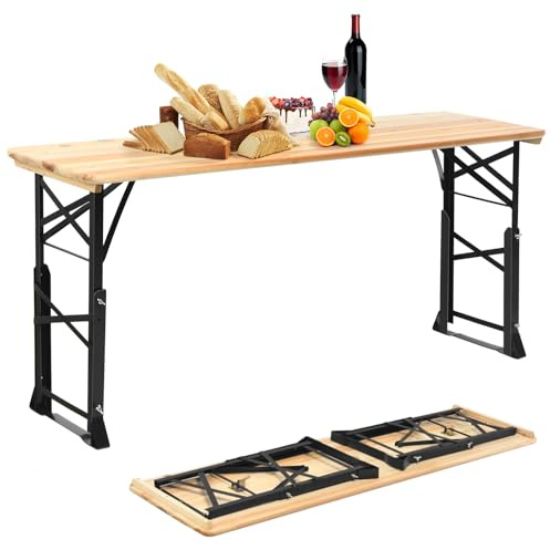 COSTWAY Bierzelttisch 168,5 cm höhenverstellbar, klappbarer Biertisch mit Schirmloch, Buffettisch, Partytisch, Klapptisch für Garten, Party, Hinterhof
