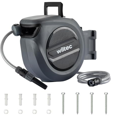 XPOtool Schlauchtrommel, Wand Schlauchbox mit Aufroll-Automatik und 30m Wasserschlauch, Gartenbewässerung