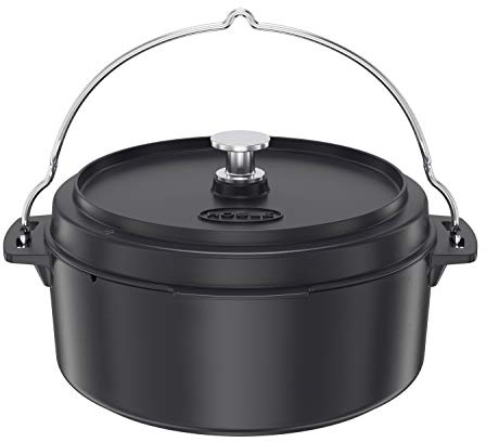 RÖSLE VARIO Dutch Oven, Hochwertiger Dutch Oven aus emailliertem Gusseisen, Deckel als Pfanne einsetzbar, mit Tragebügel, 8,5 l, 43,5 x 36 x 20 cm, Schwarz
