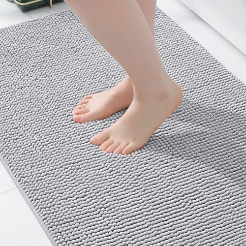 Homaxy Chenille Badezimmerteppich rutschfeste Badematte Waschbar Badteppich Weich Badvorleger Saugfähige Duschvorleger für Badezimmer - 40x60 cm, Hellgrau
