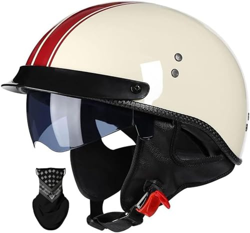 Vintage Motorradhelm Mit ECE-Zulassung Halbschalenhelm Für Herren Damen Jethelme Brain-Cap Retro Halbschalenhelm Für Elektromotorräder Mofa-Helm Chopper Cruiser Motorroller 3,XL=61-62CM