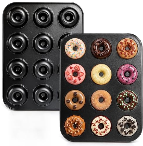 Lawei 2 Stück Donuts Backform mit 24 Mulden Donutform mit Antihaftbeschichtung, Hochwertige Donut Backform für Donut, Kuchen, Dessert, Schwarz