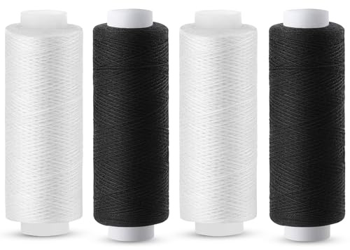 Tundi Nähgarn, Schwarz und Weiß, 4 Stück 200 yards, Polyester-Nähmaschinengarn für Nähmaschinen, Handnähen und Sticken