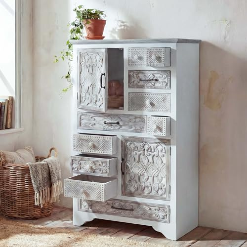 Mendler Apotheker Kommode HWC-J48 Shabby-Look 150x81x40cm Holz weiß-braun | Schrank, Schubladenkommode, Schubladen, Vintage