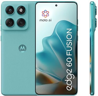 Motorola Edge 60 Fusion Smartphone (6,76“-Super-HD-Display, 50-MP-Kamera mit Moto-AI, 8/256 GB, 5200 mAh, Android 15) Pantone Amazonite, inkl. Schutzcover + Handyhalter