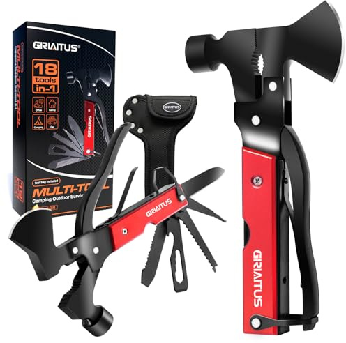 Geschenke für Männer 18in1 Multi Tool Axt mit Hammer Camping Zubehör | Survival Gear mit Axt Hammer Säge Schraubendreher Zange Flaschenöffner Strumpffüller Pfeife Taschenmesser Männergeschenke