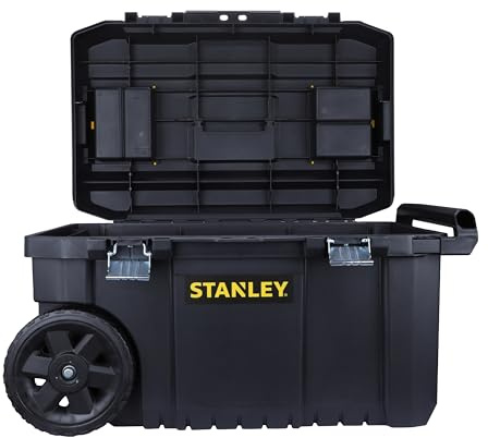 STANLEY Montagebox Werkzeugbox/Werkzeugkoffer leer Werkzeugkasten - Werkzeugkiste (50 L, Metallverschlüsse, Teleskopgriff, stabile Räder für schwere Last und leichten Transport) STST1-80150