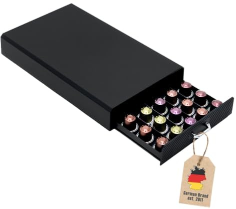 INTIRILIFE Aufbewahrungsschublade für 50 Kaffeekapseln- Kompatibel mit Nespresso Kapseln -38.2 x 23.2 x 5,6 cm- Kapselhalter Schubfach Schubkasten Aufbewahrungsbox in Schwarz Kaffee Kapselmaschine