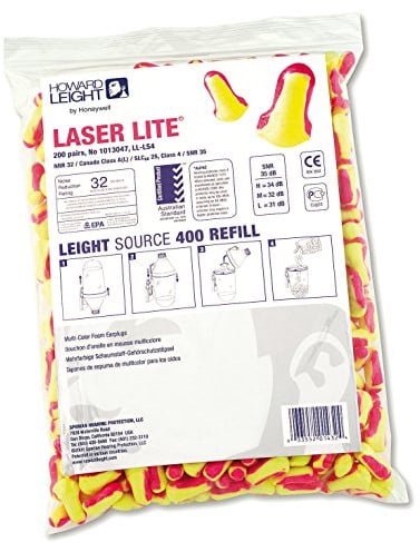 Howard Leight by Honeywell Laser-Lite Einweg-Ohrstöpsel-Nachfüllpackung 1013047, SNR 35, Gelb und Magenta, für alle Größen, T-förmig, ohne Kabel (Beutel mit 200 Paar)