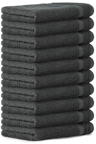 Luckytowel Gästehandtücher 30x50 cm – Oeko-TEX Gästehandtuch aus 100% Baumwolle mit 600 g/m² – Kleine Handtücher mit Aufhängeschlaufe – flauschig & saugstark – Gästetücher Set – 10er Pack Anthrazit