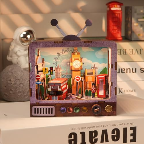3D Puzzles Holz, Modellbausatz in TV-Form mit LED-Licht – dimmbares, zeitgesteuertes, wiederaufladbares Nachtlicht, Heimdekoration, DIY-Bastelgeschenk für Erwachsene und Jugendliche