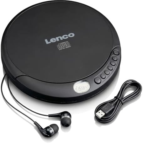Lenco CD-010 - Tragbarer CD-Player Walkman - Diskman - CD Walkman - Mit Kopfhörern und Micro USB Ladekabel - Schwarz