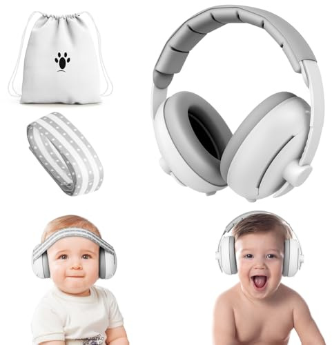 Aolso Baby Gehörschutz 0-4 Jahre, 2-in-1 24dB Geräuschunterdrückung Ohrenschützer, Verstellbarer Weicher Kopfbügel, Sicherheitsgeprüft Baby Lärmschutz Kopfhörer für Neugeborene Unterwegs(Grau)