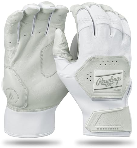 Rawlings Workhorse Baseball-Schlaghandschuhe für Erwachsene, Weiß/Weiß, Größe M
