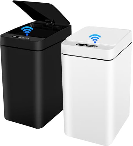 Sensor Bin 12 L Set of 2 - Automatic Touchless Bin with Smart Sensor for Bathroom Office Kitchen No Noise Waterproof Intelligent Bin with Lid Rubbish Bin for Office/Bathroom/Kitchen