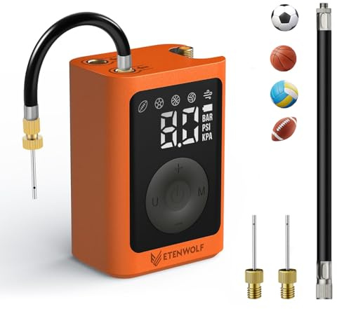 ETENWOLF Elektrische Ballpumpe,Aufblas und Abpumpfunktion 0,14-1,17 Bar | Mit präzisem Manometer ausgestattet,wiederaufladbar&tragbar,als Luftpumpe für Basketball,Fußball&sämtliche Sportbälle