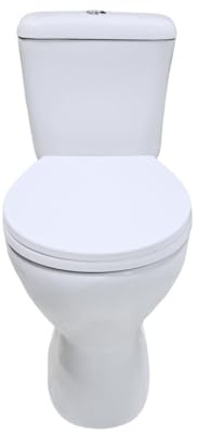 VBChome Stand- WC Toilette Keramik Komplett Set mit Spülkasten WC- Sitz aus Polypropylen mit Absenkautomatik SoftClose-Funktion Abgang Waagerecht WC Spülrandloses Hygienisch Ästhetisch