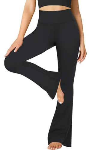 FuelMeFoot Flared Leggings Damen High Waist Schlaghose Blickdicht – Sportleggings Lang mit Bauchkontrolle, Yogahose Jogginghose Damen Schwarz für Gym, Pilates & Alltag 1 Pack-01-Schwarz XL