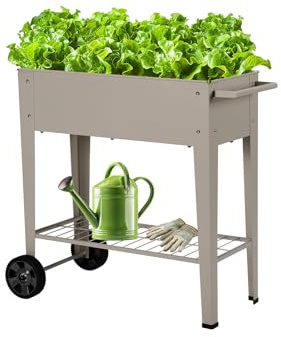 AGENQI Hochbeet Metall mit Rädern und Ablage 84.5 x45x80cm, Frühbeet Grau | Blumenkasten Kräuterbeet Pflanzenbeet, Gemüsebeet Gartenbeet Blumenkübel für Balkon，Garten，Terrasse