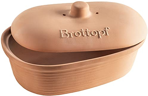 MÄSER 931996 Serie Ceramica Brottopf oval aus Naturton - Praktische Brotaufbewahrung - Brotbehälter mit Griff am Deckel - Brotkasten Ton unglasiert - atmungsaktiver Tontopf für Brot, Keramik, Braun