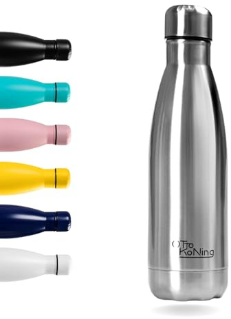 Otto Koning Trinkflasche Edelstahl 500ml – Vakuumisolierte Wasserflasche Thermo Auslaufsicher – Doppelwandige Thermosflasche Metall für Sport Schule Büro & Outdoor – BPA Frei & Rostfrei