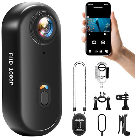 NinjaCam Action Cam 1080P WiFi, Bodycam Körperkamera Mini, 360° Action Kamera, Sportkamera Wasserdicht bis 30M, Multifunctional Accessories, Vlog Kamera, Helmkamera Motorrad, Schwarz
