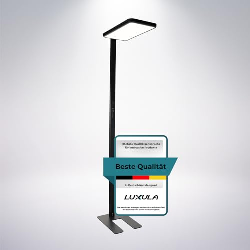 LUXULA LED Büro Stehleuchte Schwarz, 2x 50W 7000lm, 4000K Neutralweiß | dimmbar, CRI>98 Vollspektrum, UGR<16 blendfrei, RG0 Blaulichtfilter, Uplight & Downlight, Arbeitsplatz Stehlampe Deckenfluter