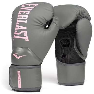 Everlast Elite 2 10oz Boxhandschuhe Grau/Pink, für Sandsack, Pratzen & Sparring, Klettverschluss, ergonomischer Griffsteg, Split-Schaum – Original Everlast