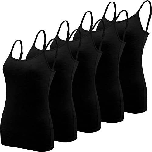 BQTQ 5 Stück Unterhemd Damen Spaghetti Top Spaghettiträger Basic Cami Tank Tops mit Verstellbarer Strap für Frauen, S(Schwarz)