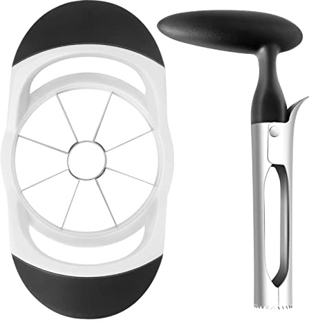 Asdirne Apfelschneider & Entkerner Set, Apfelschneider und Obstschneider mit scharfen Edelstahlklingen und ergonomischen rutschfesten Griffen, ideal zum Schneiden einer Vielzahl von Früchten, Schwarz