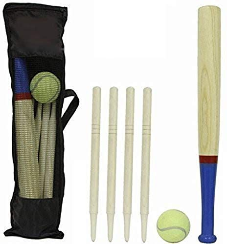 DIVCHI 6-teiliges Rounders-Set aus Holz & Tragetasche - Baseballschläger & weicher Tennisball – Gartenspielset
