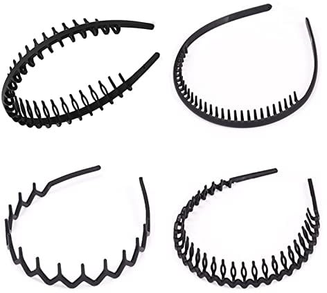 Haarband, 4 Elastisches Haarreifen Männer Damen,Packungen Zickzack Haarreif | 4 Verschiedene Modelle Matt Rutschfest Schwarz Haarreifen, Sportmode Haarband Zubehör für Outdoor Sports Yoga