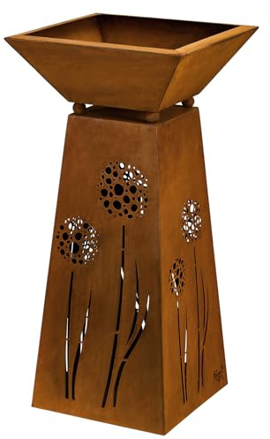 Rostikal Blumensäule Outdoor Metall - 72 cm - Pflanzsäule mit Schale Abnehmbar - Handgefertigte Edel-Rost Gartendeko - Wetterfeste Deko für Frühling, Garten, Wohnzimmer, Balkon