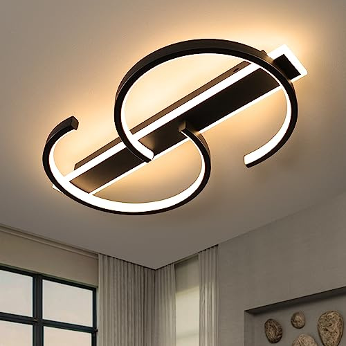LUOLONG LED Deckenleuchte Dimmbar Deckenlampe Schwarz Wohnzimmerlampe mit Fernbedienung 2-Ringen kreis Deckenleuchte Schlafzimmerlampe Arbeitzimmer Büro Modern Schwarz 40cm (mit Fernbedienung)