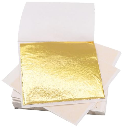 AJUNLKVDR Blattgold,Blattgold Zum Basteln,Gold Papier für Goldfolie,Leaf Anlegemilch Blattmetall,Goldenes Goldpapier Acrylmalerei,Bastel Goldblätter,Goldblattblätter DIY (8.5 * 8cm) (200Blatt Gold)