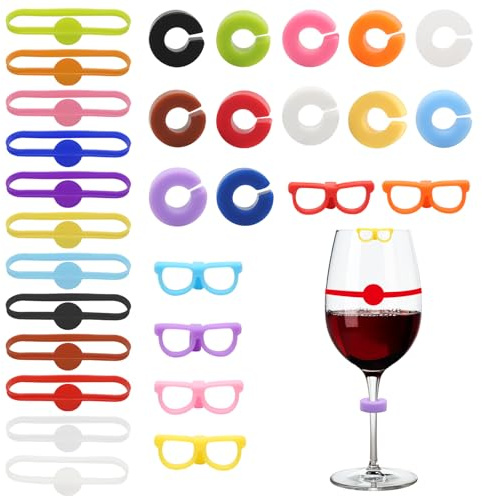 30 Stück Glas Markierung Trinkgläser Silikon, Lustige Glasmarkierer Mehrfarbig, Weinglas Markierer Barzubehör für Party, Camping, Hochzeit