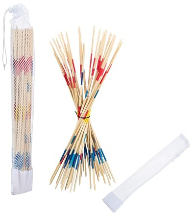 Relaxdays Riesenmikado, 2er Set je 41 Stäben mit Tasche, XXL Outdoor Mikado Kinder & Erwachsene, 50 cm Bambusstäbe, bunt