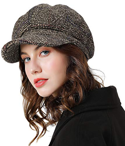 Superora Damen Schirmmütze Barett Winter Mütze Newsboy mit Schirm Cap Bakerboy, Braun, Einheitsgröße